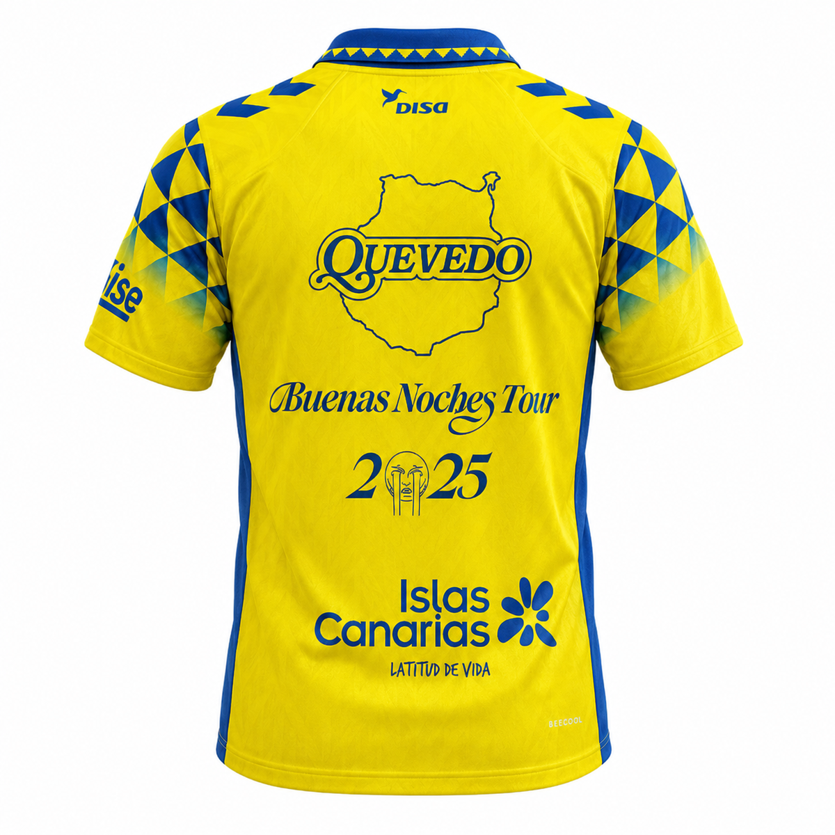 Camiseta UD Las Palmas Quevedo «BUENAS NOCHES» - vista trasera amarilla
